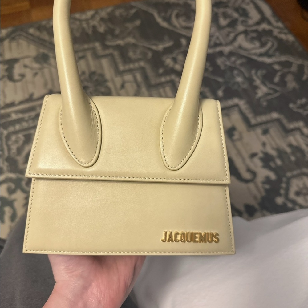 Jacquemus Cream Mini Top-Handle Le Chiquito Bag with Gold Logo
